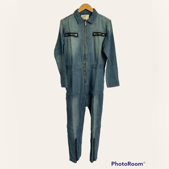 Sandrine Rose FREE PEOPLE Deep Zip Denim Jumpsuit Slouchy Small Utility Style - Picture 2 of 11